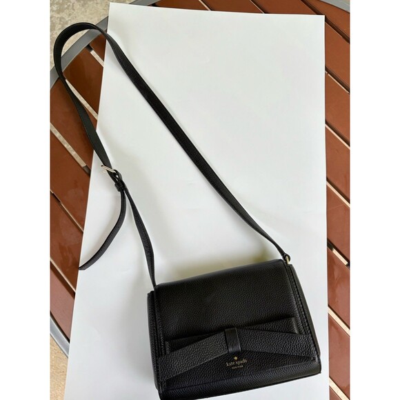 Kate Spade Black Leather Bow Ribbon Small Crossbody Handbag Bag Pocketbook - Picture 10 of 10